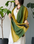 Iris Topaz Yellow Olive Cashmere Blend Handwoven Scarf