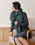 Moss Dark Green Soft Linen Silk Handwoven Modern Artisanal Scarf