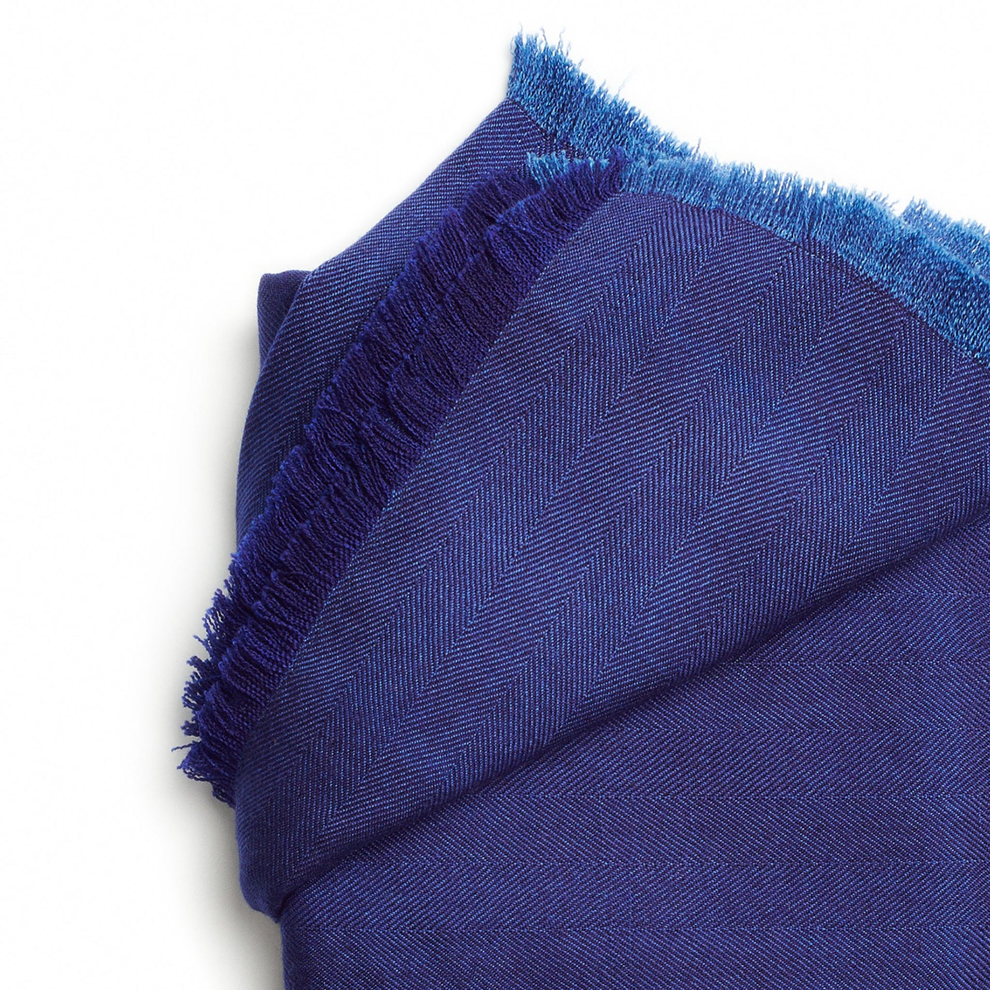 Detail Shot of Cobalt Blue Herringbone Plush Soft Merino Handwoven Throw   By Variously  