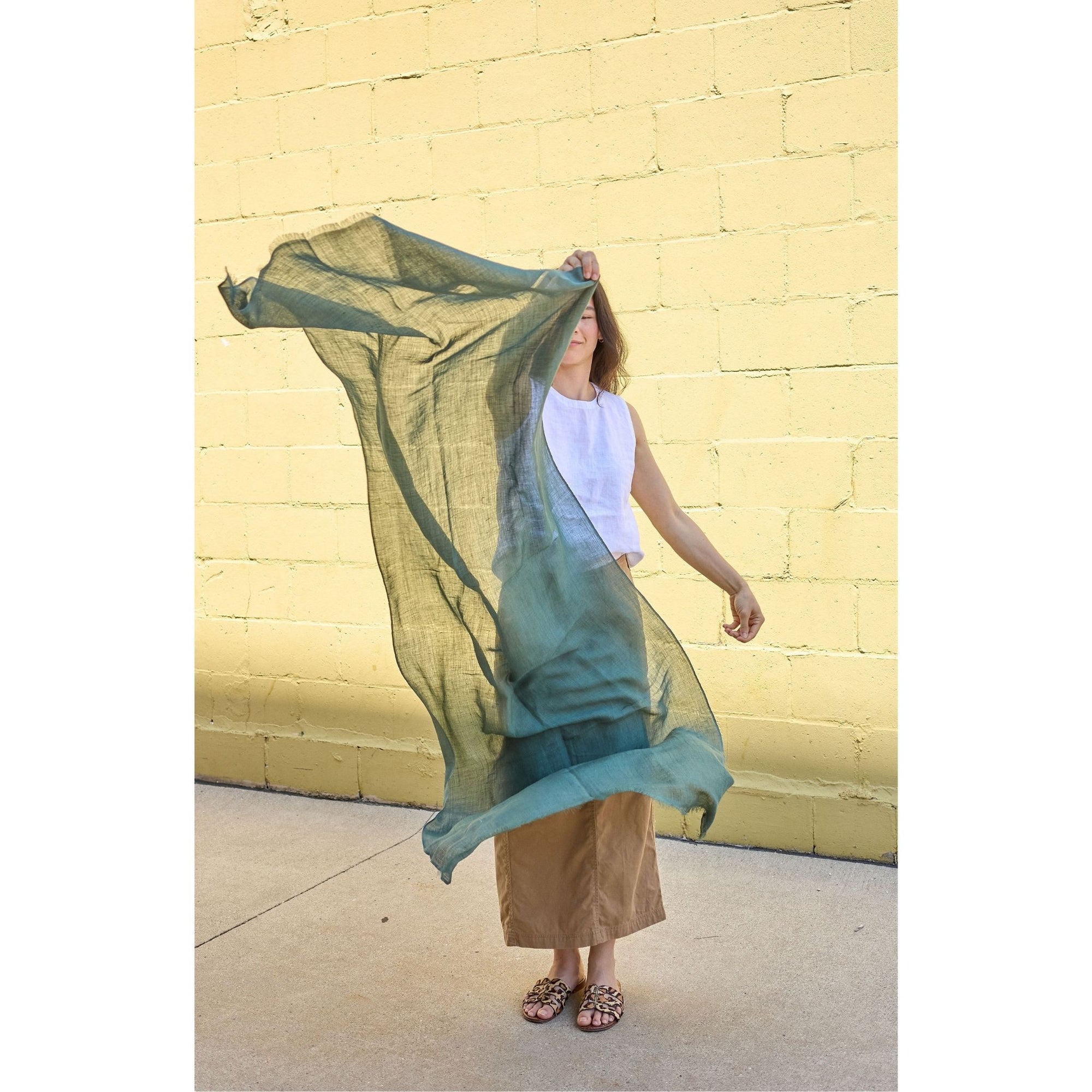 Moss Dark Green Soft Linen Silk Handwoven Artisanal Scarf