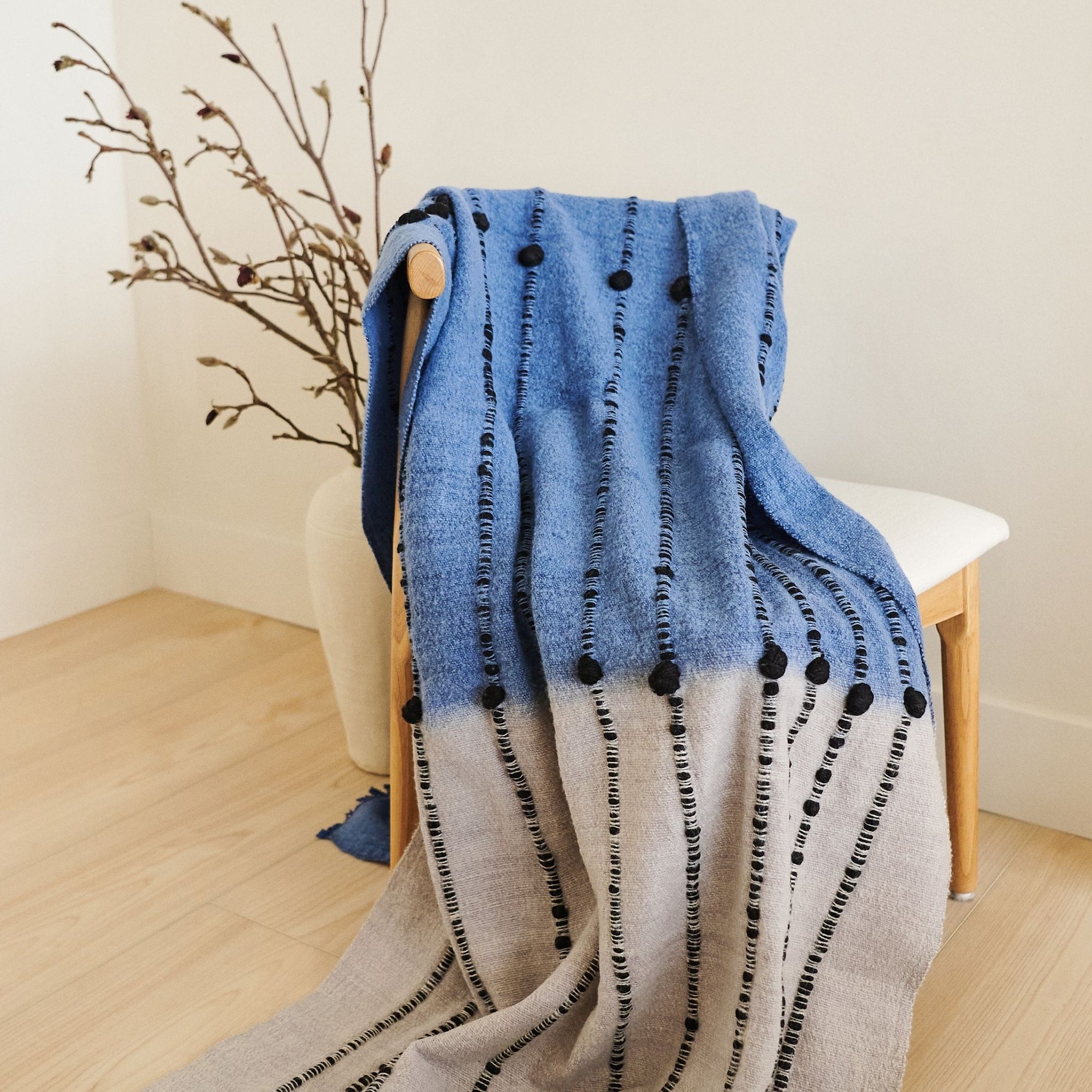 Mari Blue Gray Calming Hues Hand Woven Hand Knotted Textured Merino Throw