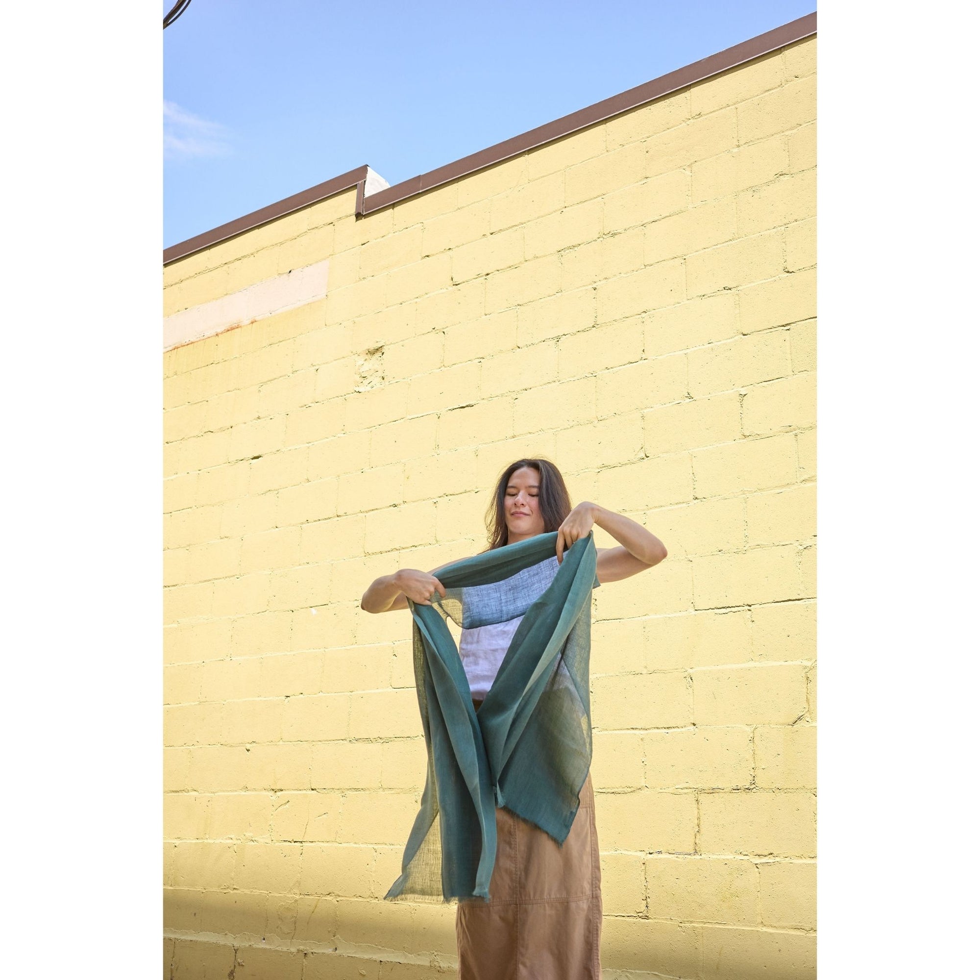 Moss Dark Green Soft Linen Silk Handwoven Artisanal Scarf