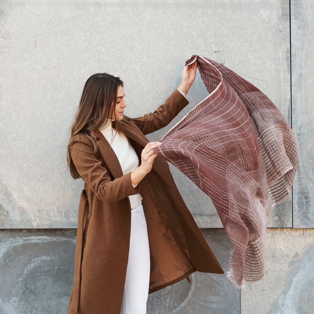 Auro Cinnabar Handwoven Earthy Rust Maroon Linen Scarf