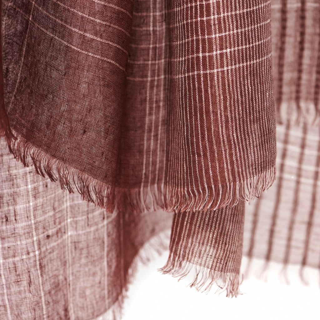 Auro Cinnabar Handwoven Earthy Rust Maroon Linen Scarf