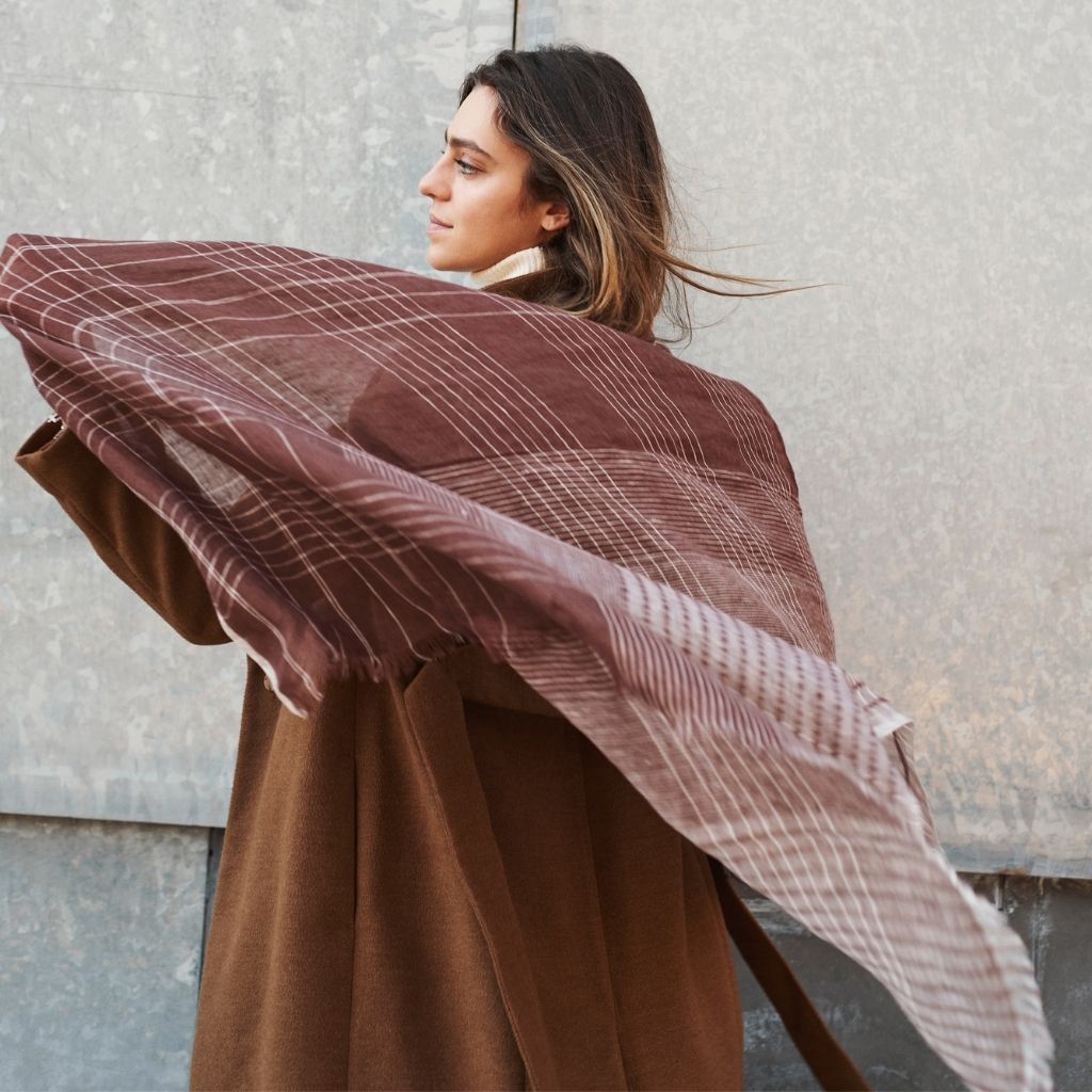 Auro Cinnabar Handwoven Earthy Rust Maroon Linen Scarf