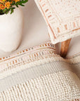 Dahli Coral Multicolor Artisanal Hand Embroidered Pillow Cover displayed with decor and textured details.
