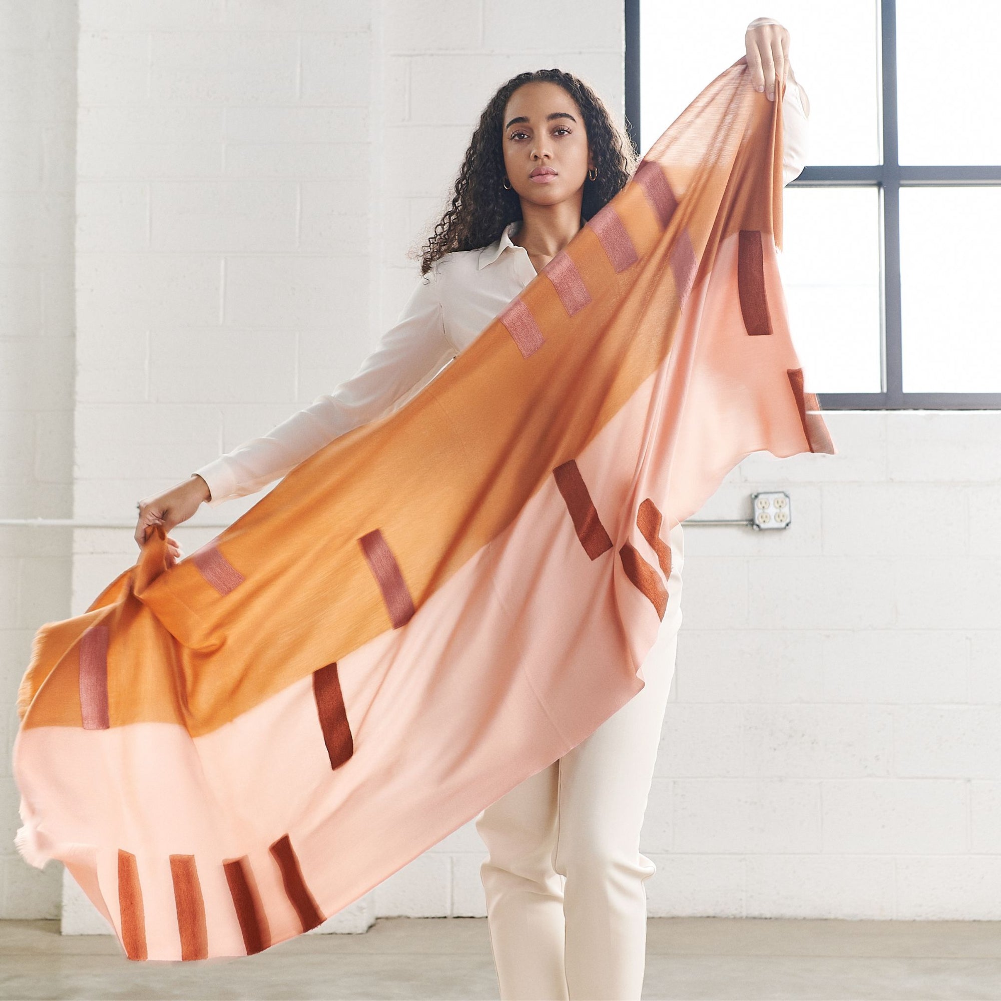 Canyon Hand Embroidered Hand Woven Merino Silk Soft Scarf