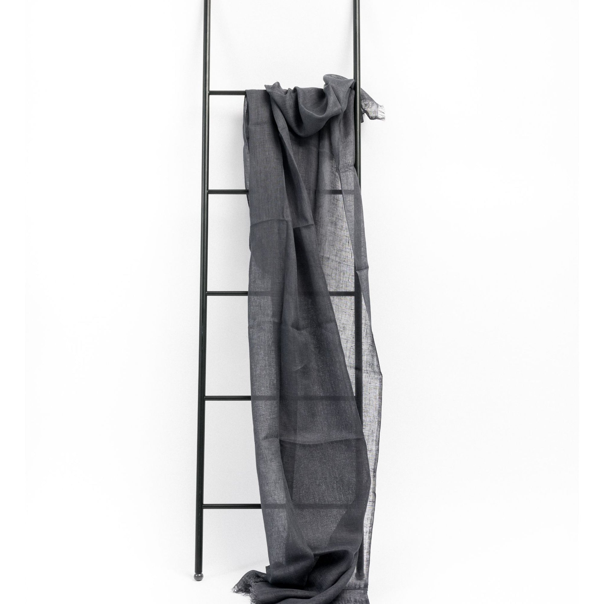 Charcoal Dark Gray Hand Woven Soft Linen Silk Blend Scarf