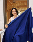 Cobalt Blue Herringbone Plush Soft Merino Handwoven Throw By Variously  fully opened up 