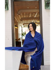 Cobalt Blue Herringbone Plush Soft Merino Handwoven Throw   By Variously  