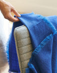 Detail of Cobalt Blue Herringbone Plush Soft Merino Handwoven Throw  By Variously  