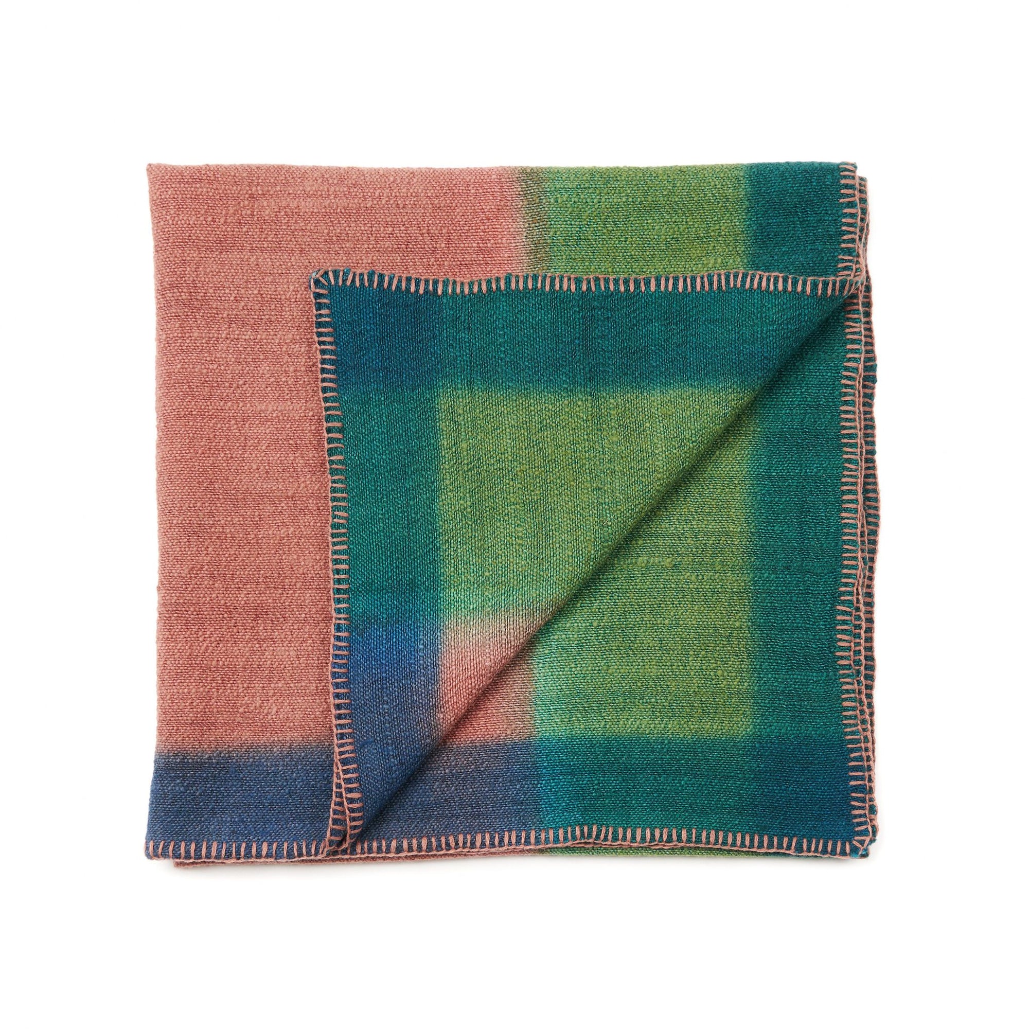 Ember Apricot In Orange and Blue Shades ,  Handwoven Merino Throw Blanket