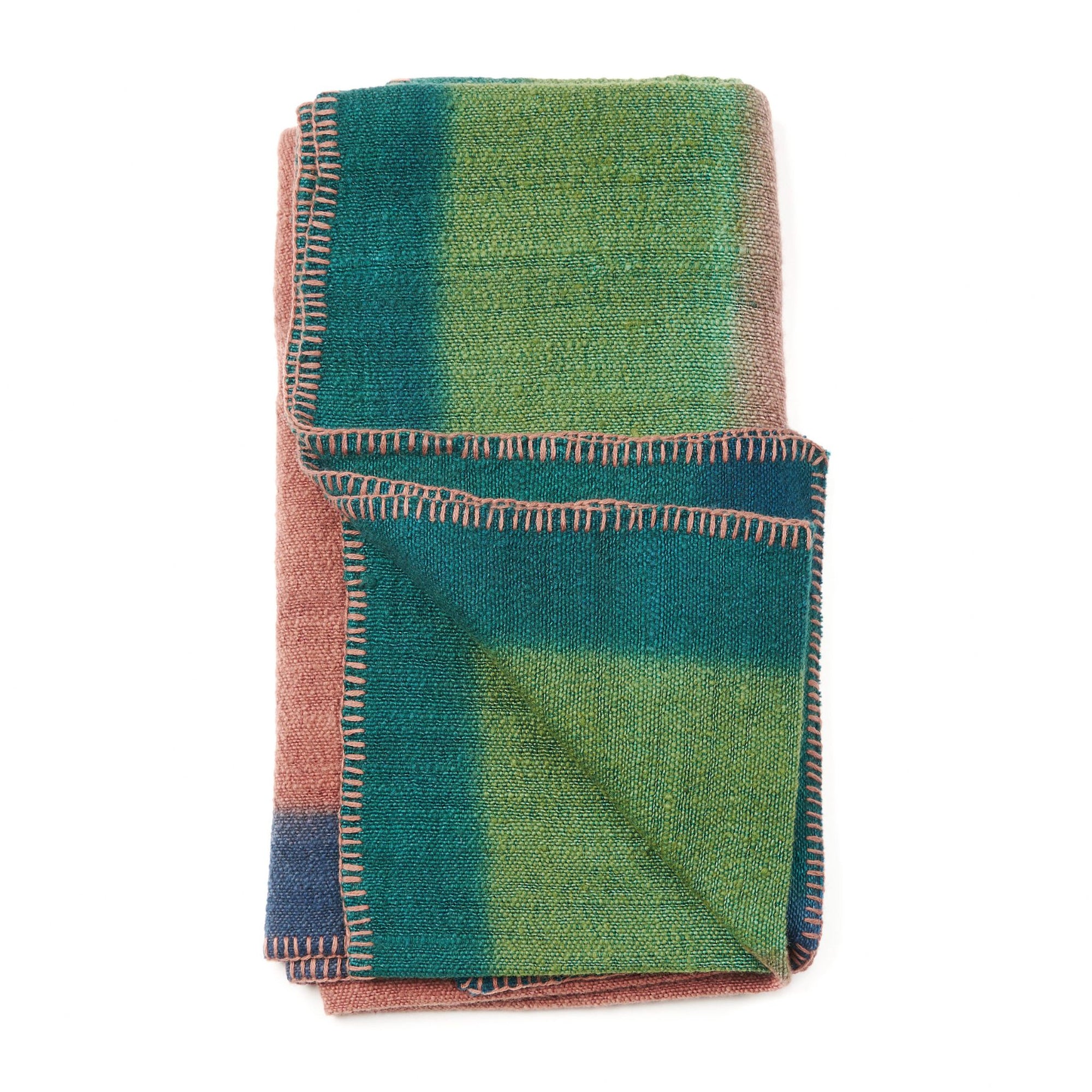 Still Garden  Handwoven Throw in Hand Spun Merino in Dusty Pink Green Hues