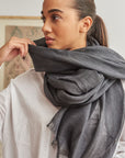 Charcoal Dark Gray Hand Woven Soft Linen Silk Blend Scarf