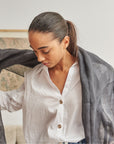 Charcoal Dark Gray Hand Woven Soft Linen Silk Blend Scarf