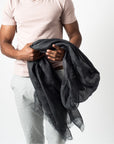 Charcoal Dark Gray Hand Woven Soft Linen Silk Blend Scarf