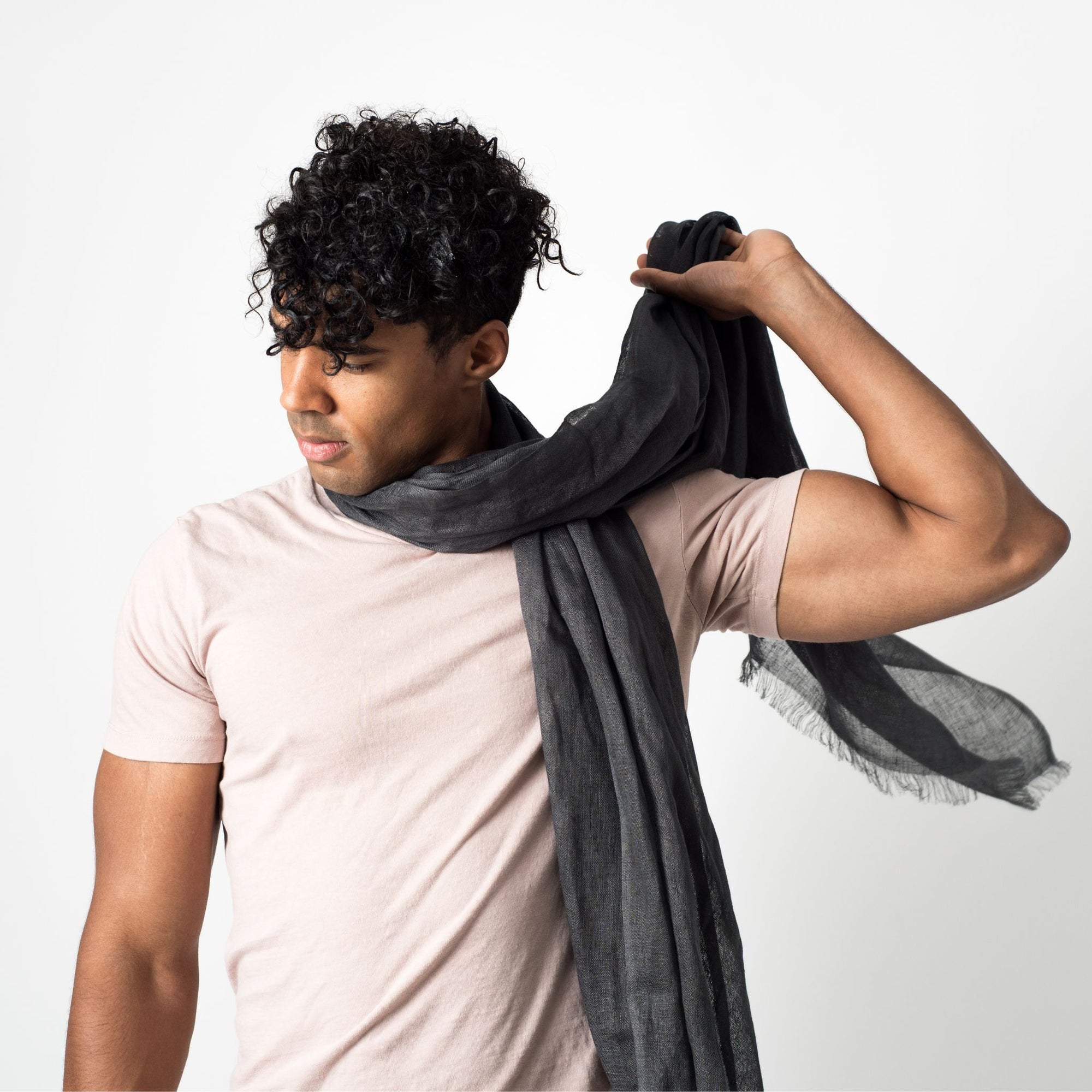 Charcoal Dark Gray Hand Woven Soft Linen Silk Blend Scarf