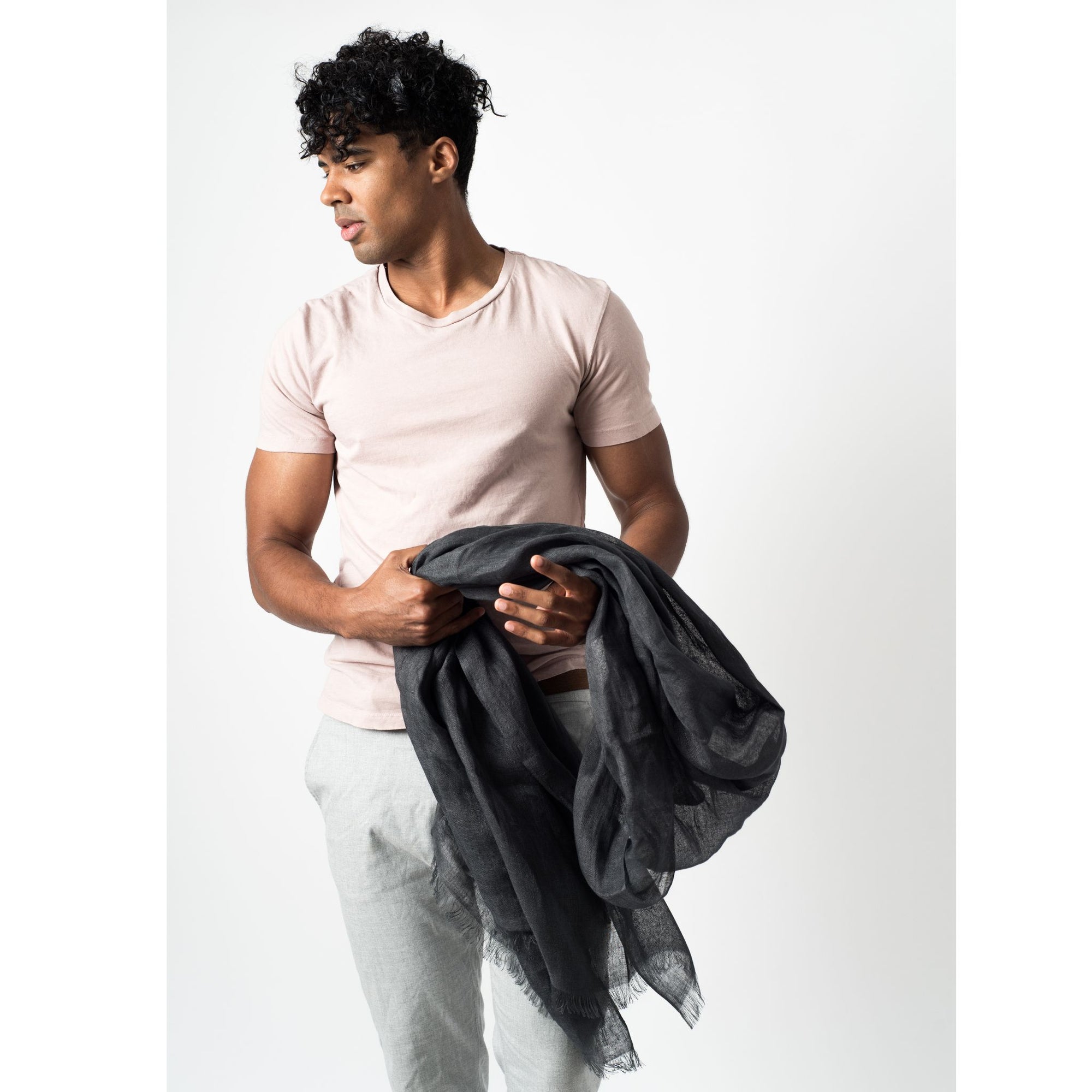 Charcoal Dark Gray Hand Woven Soft Linen Silk Blend Scarf