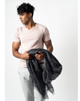 Charcoal Dark Gray Hand Woven Soft Linen Silk Blend Scarf