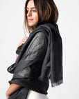 Charcoal Dark Gray Hand Woven Soft Linen Silk Blend Scarf
