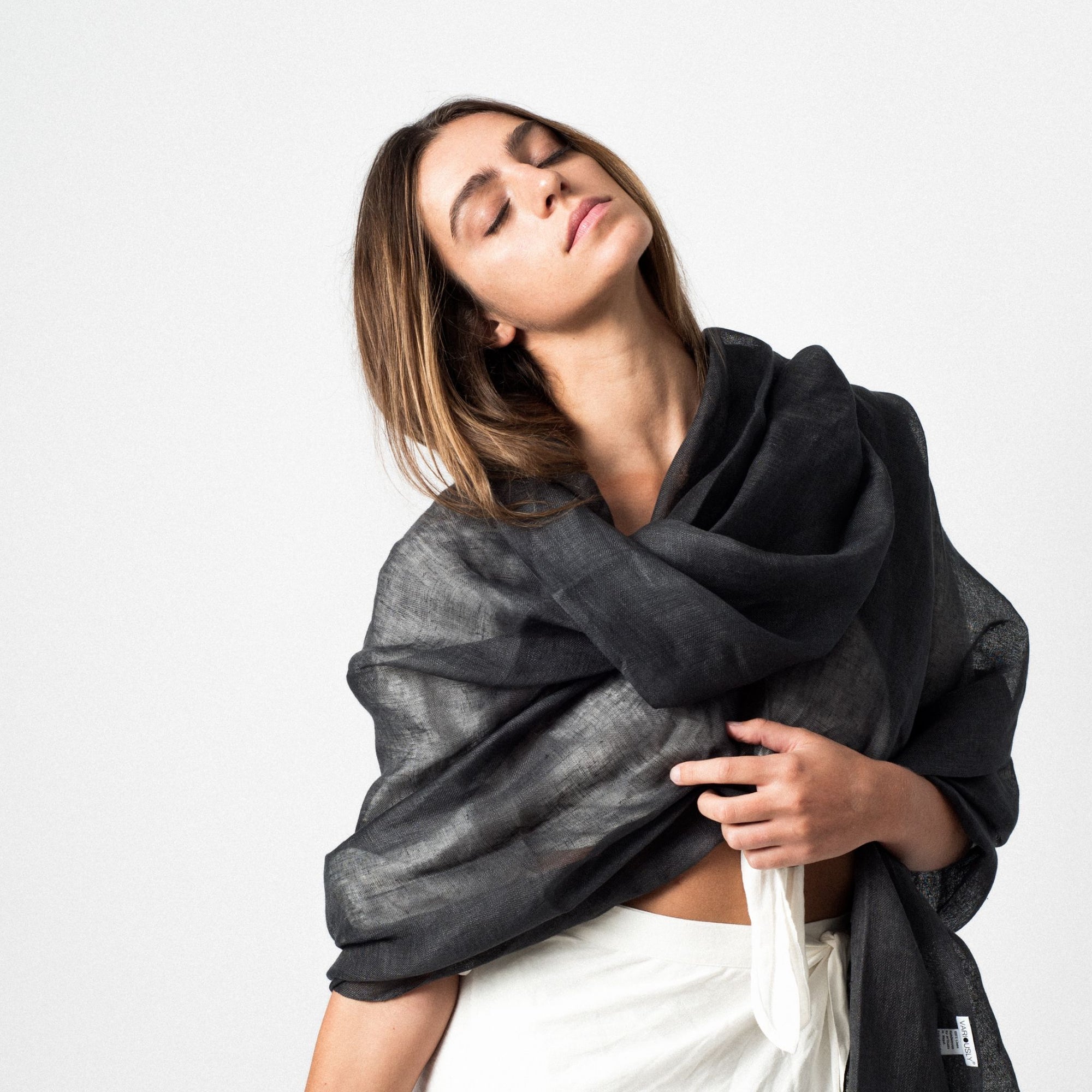 Charcoal Dark Gray Hand Woven Soft Linen Silk Blend Scarf