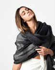 Charcoal Dark Gray Hand Woven Soft Linen Silk Blend Scarf