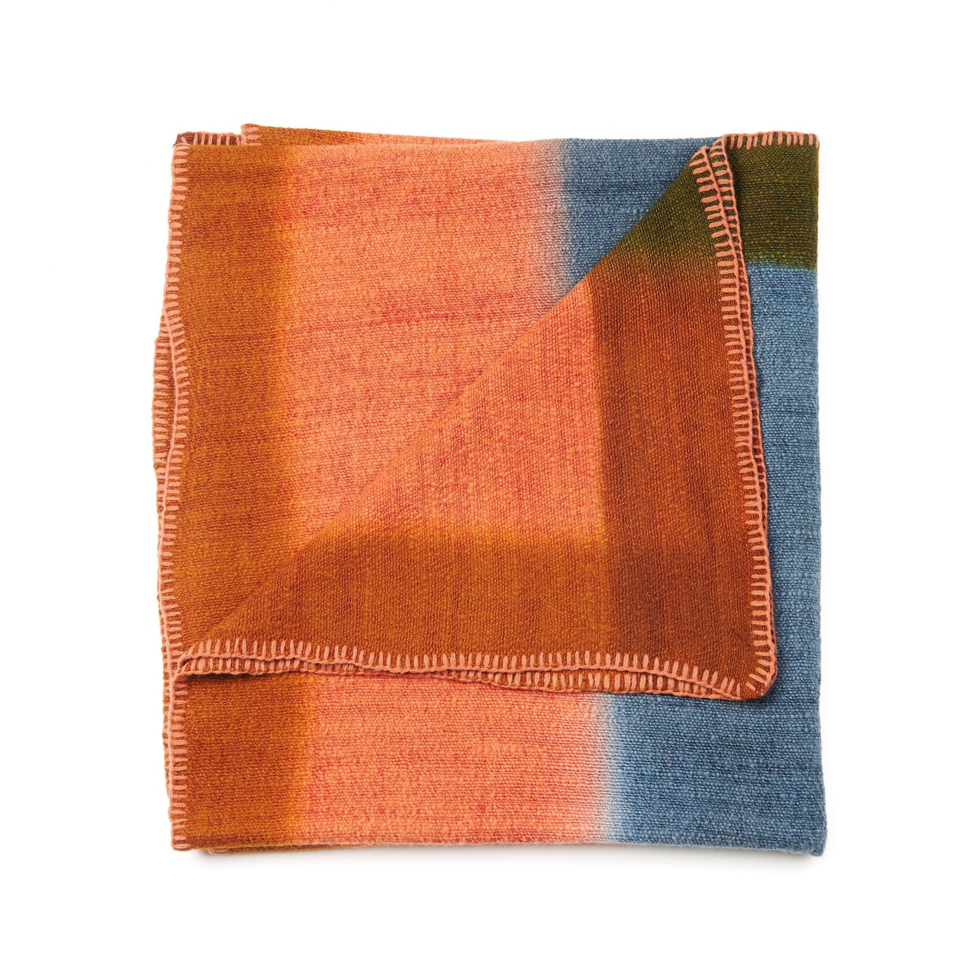 Ember Apricot In Orange and Blue Shades ,  Handwoven Merino Throw Blanket