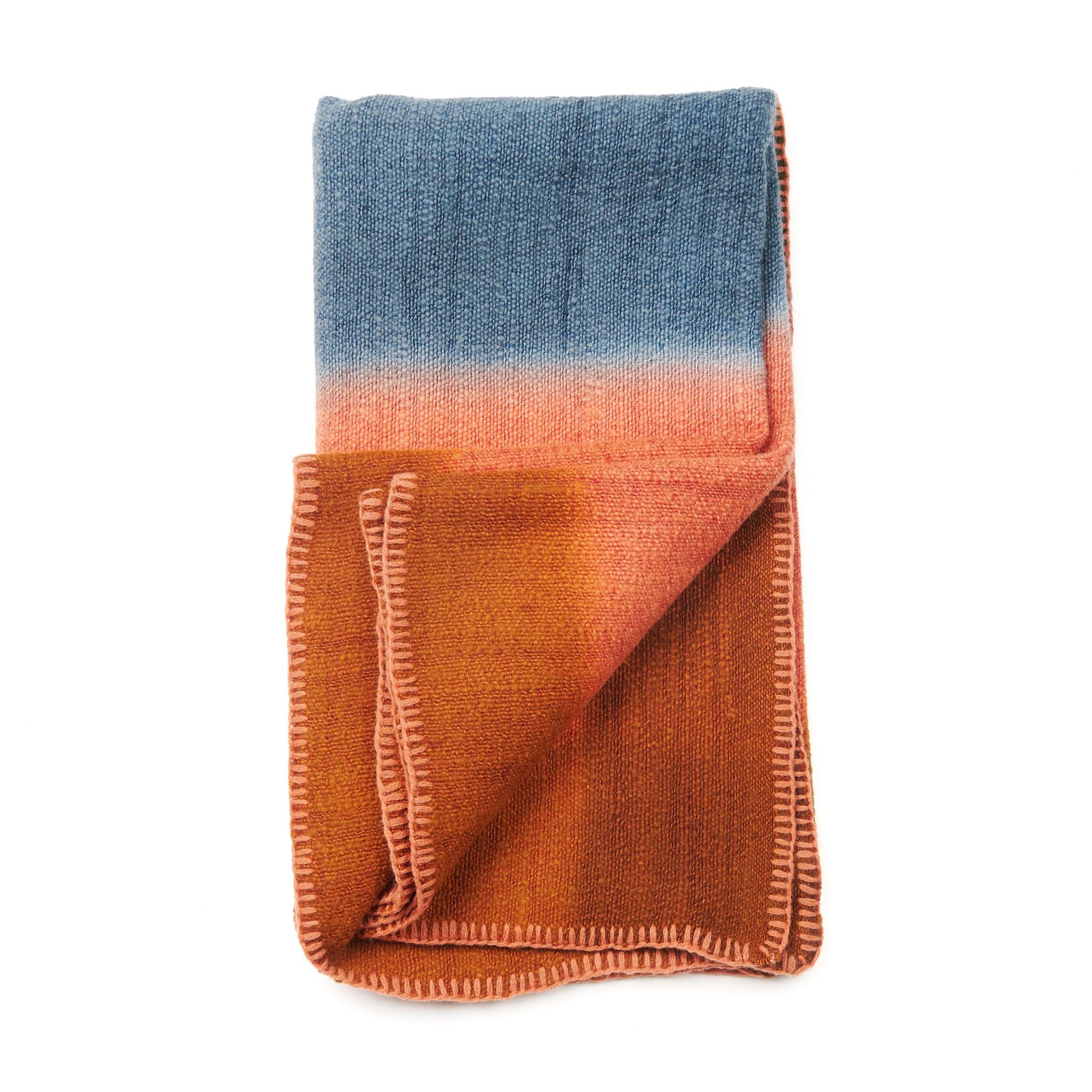 Ember Apricot In Orange and Blue Shades ,  Handwoven Merino Throw Blanket