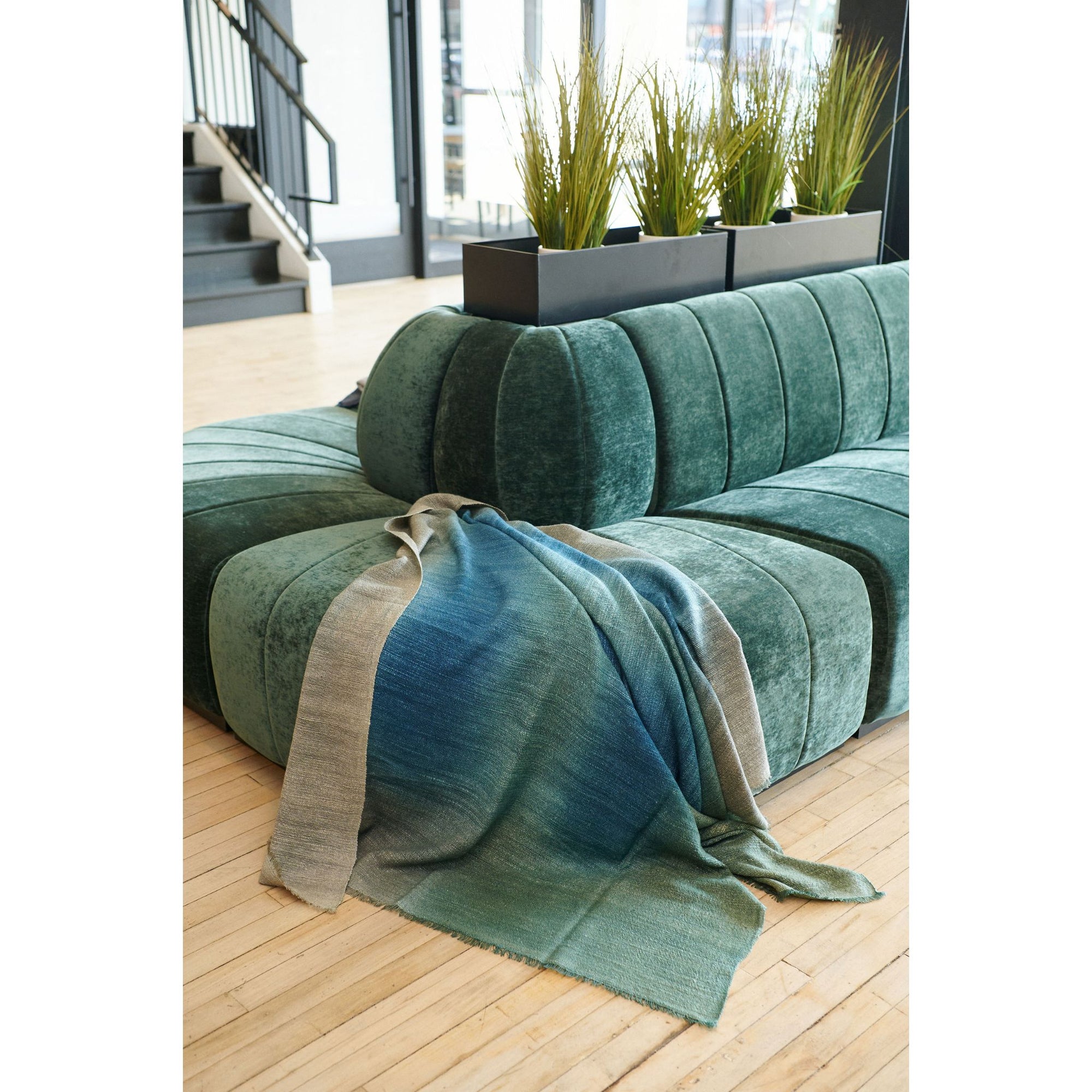 Lake Moss Handwoven Merino Throw Blanket in Serene Shades of Blue Green