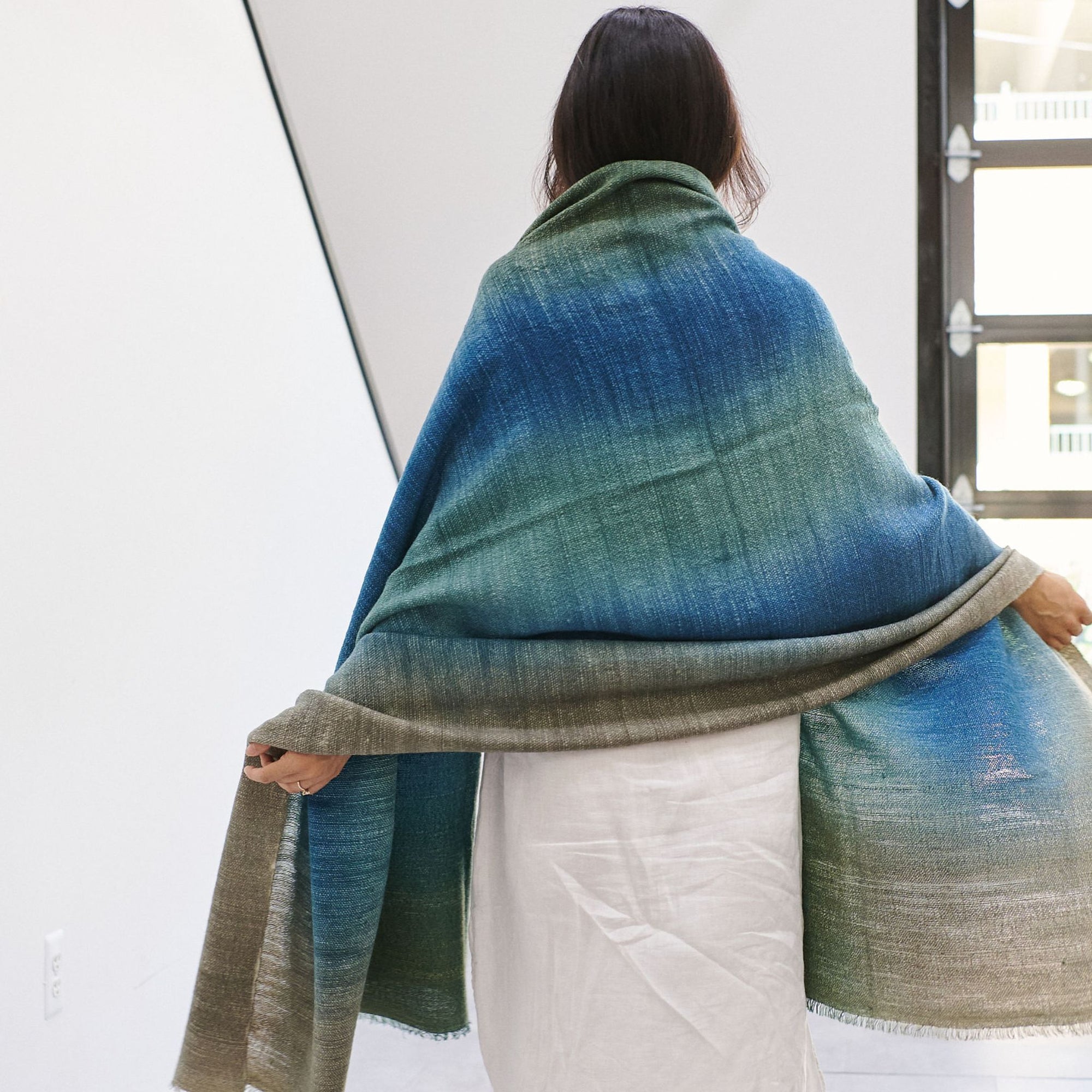 Lake Moss Handwoven Merino Throw Blanket in Serene Shades of Blue Green