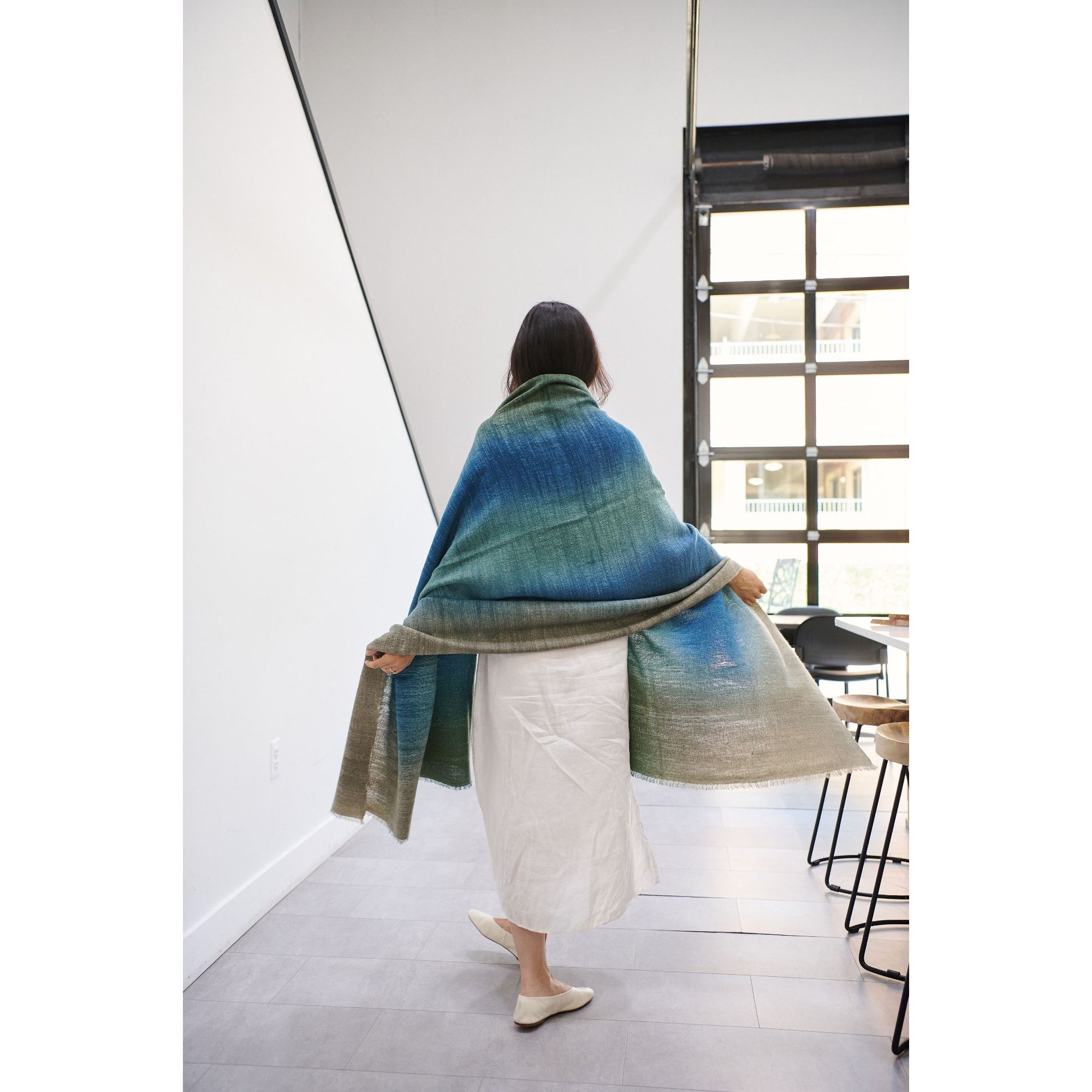 Lake Moss Handwoven Merino Throw Blanket in Serene Shades of Blue Green
