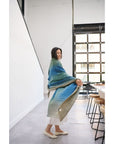 Lake Moss Handwoven Merino Throw Blanket in Serene Shades of Blue Green