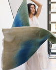 Lake Moss Handwoven Merino Throw Blanket in Serene Shades of Blue Green
