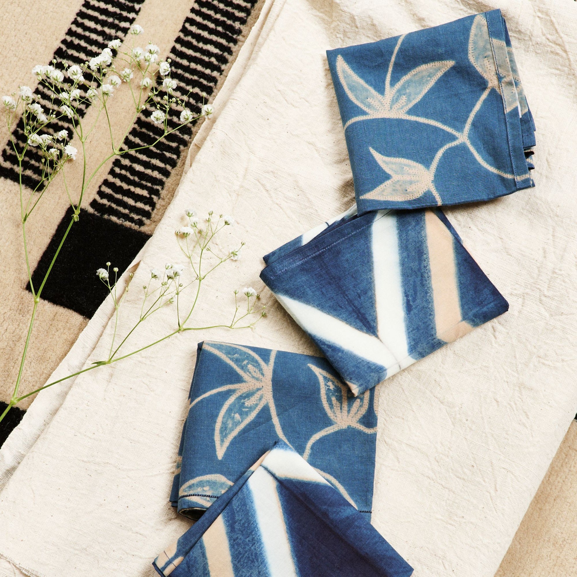 Folio Indigo Handcrafted Shibori Cotton Table Napkins ( set of 4 )