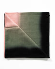 Iris Haze Blue Pink Cashmere Merino Handloom Scarf featuring soft hues of blue, pink, and black in a unique handwoven design.