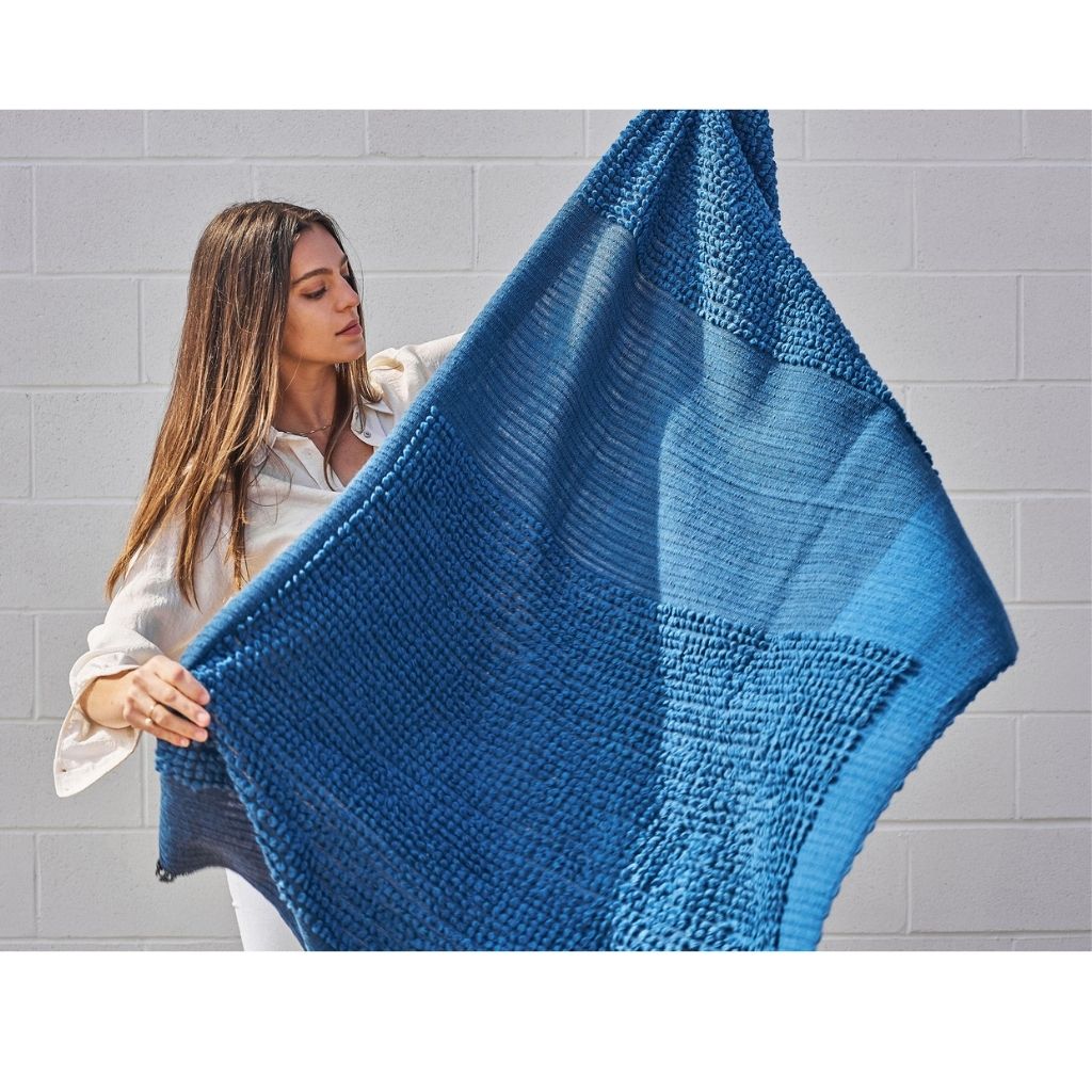 Macaroon Midnight Dark Blue Textured Merino Handloom Throw