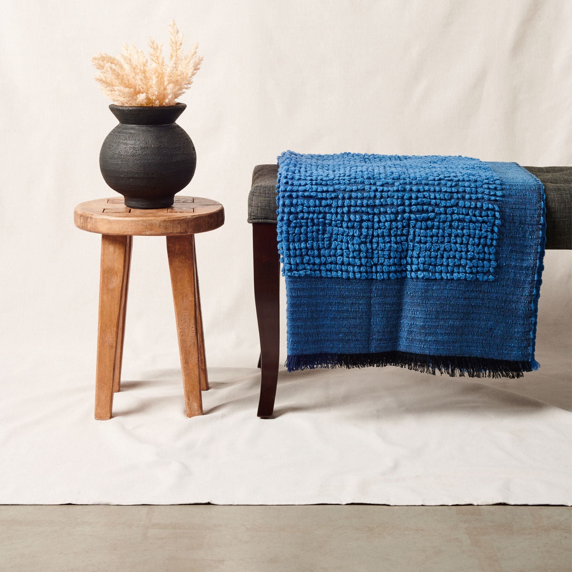 Macaroon Midnight Dark Blue Textured Merino Handloom Throw