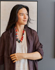 Mihika Red Silk Beaded Necklace Modern Artisanal