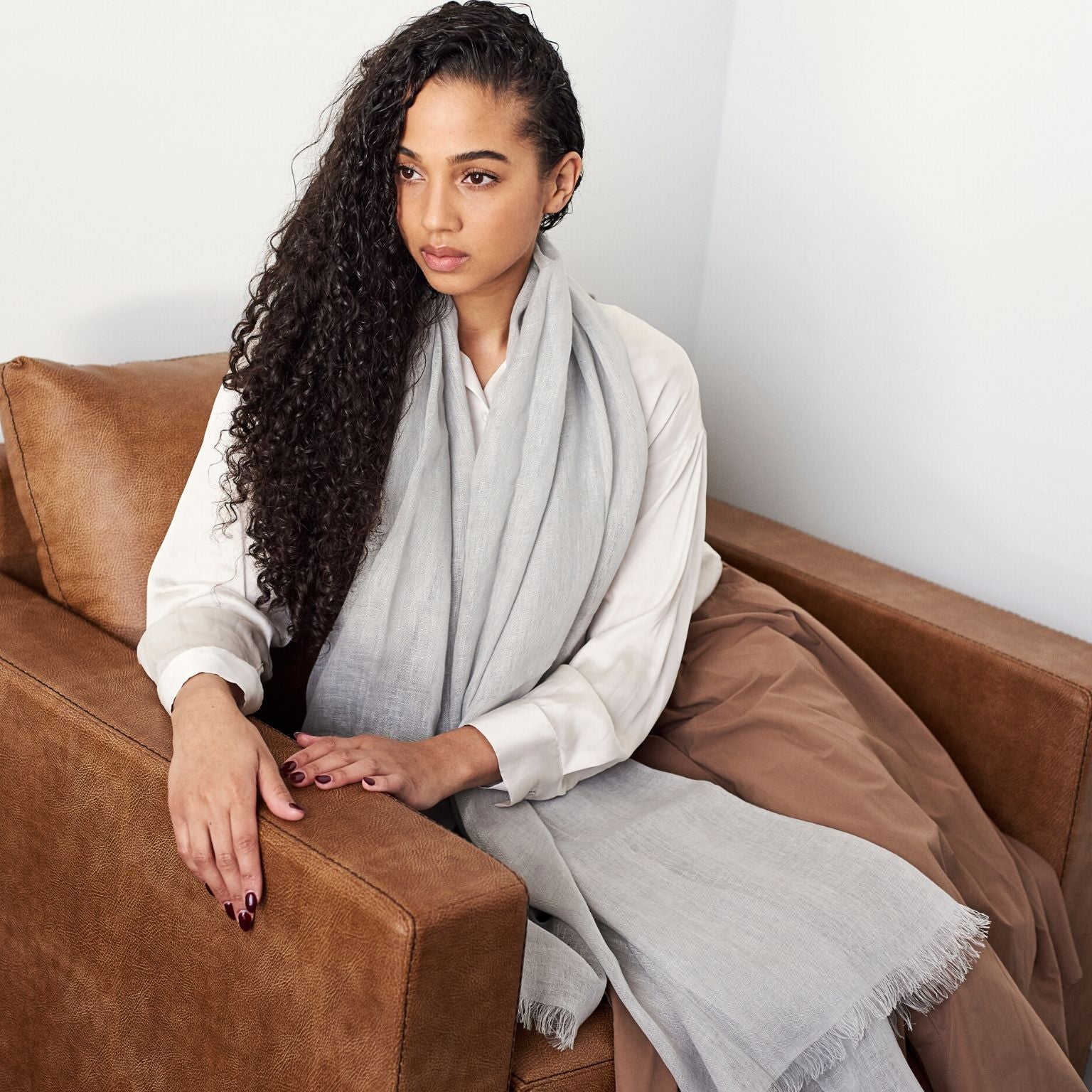 Pebble Gray Hand Woven Linen Scarf