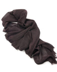 Resin Dark Brown Hand Woven Soft Linen Silk Scarf styled elegantly on a white background.