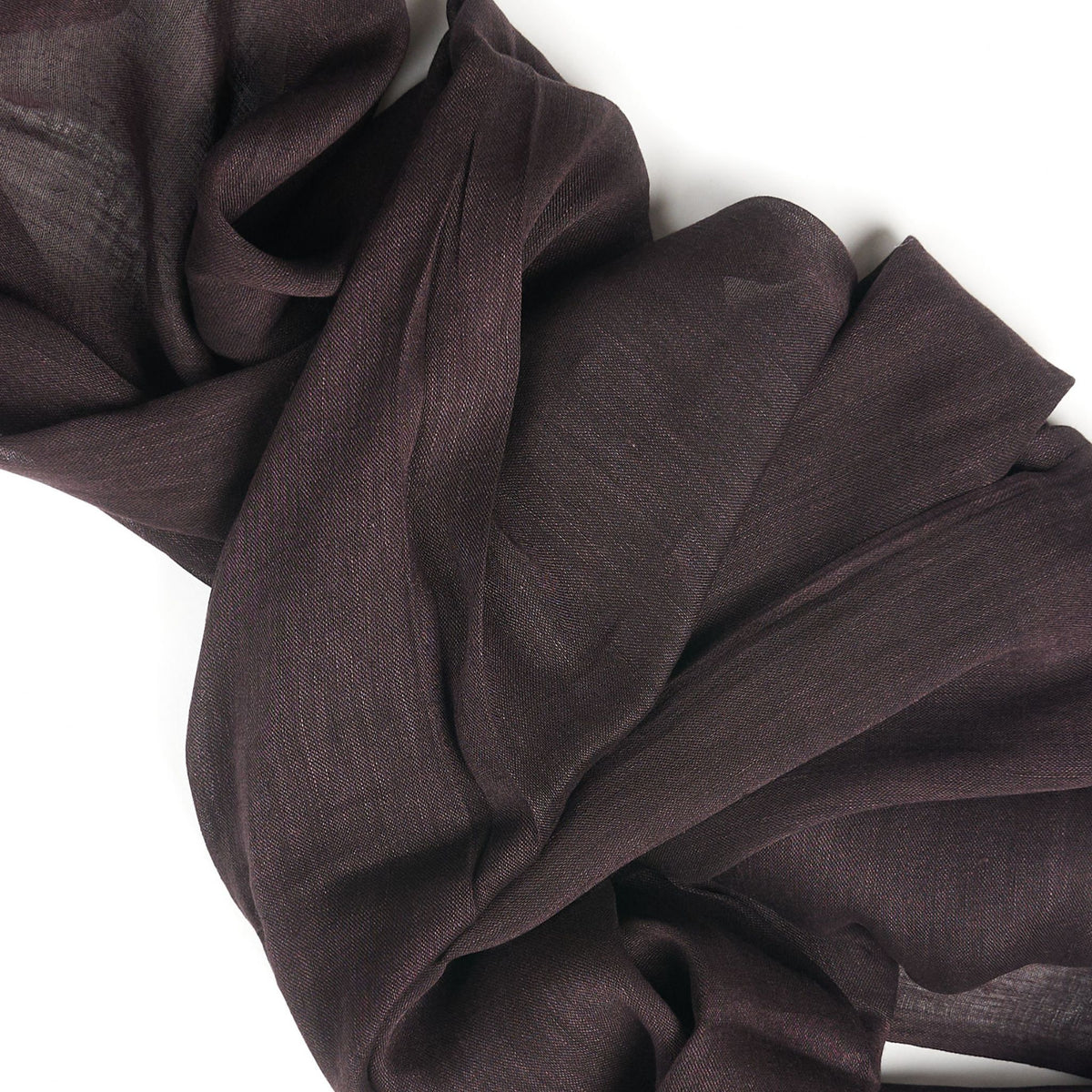 Resin Dark Brown Hand Woven Soft Linen Silk Scarf draped elegantly on a white background, showcasing its translucent appeal.