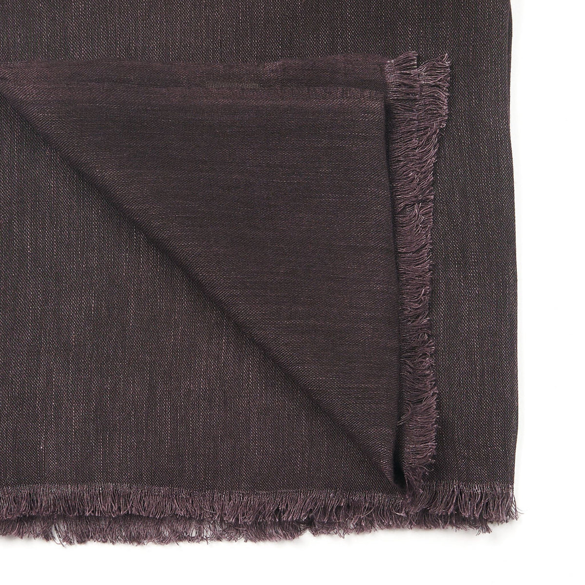 Resin Dark Brown Hand Woven Soft Linen Silk Scarf displayed with frayed edges on a white background.