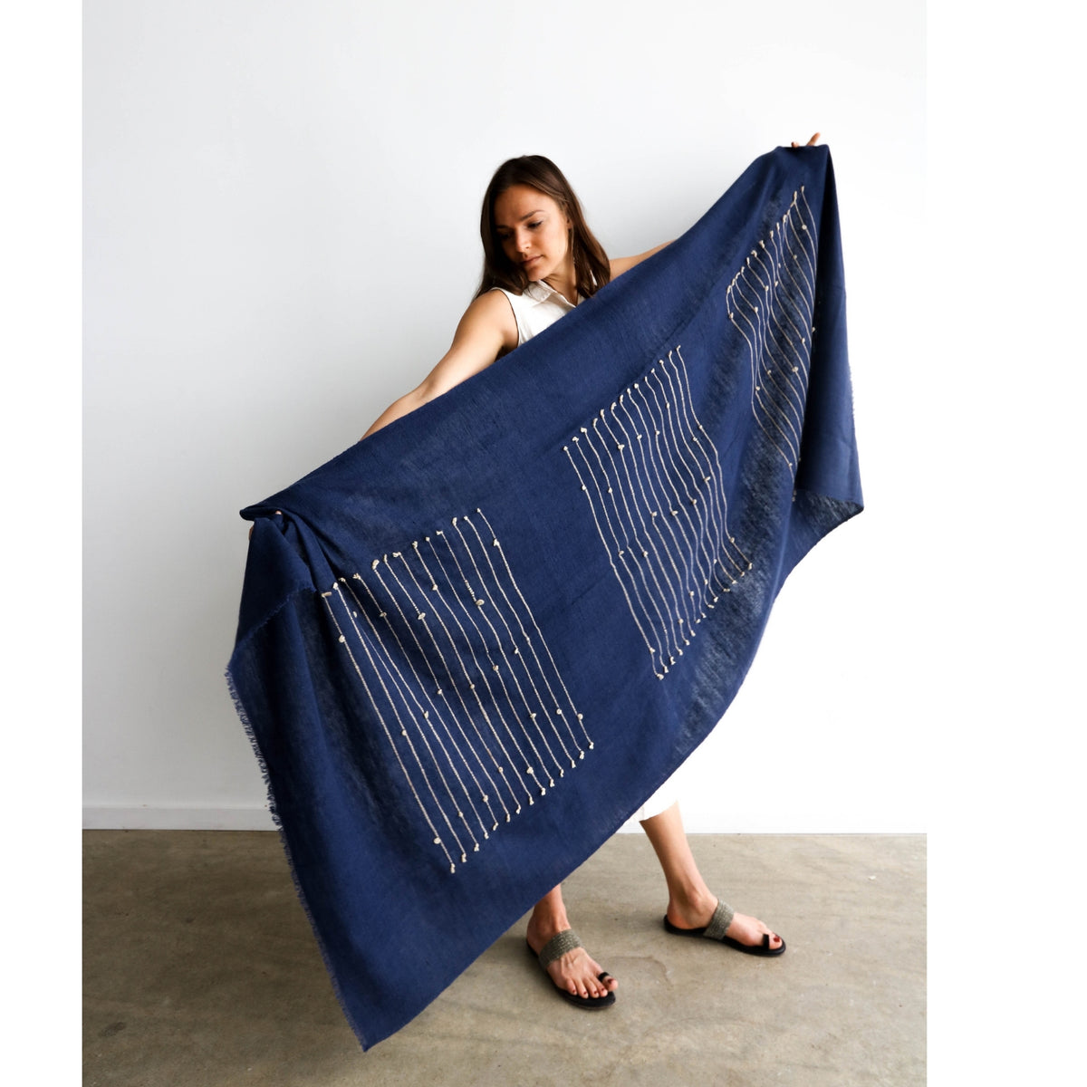 Rosewood Indigo Hand Knotted Stripes Handloom Merino Throw