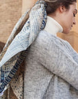 Tesu Indigo Gold Silk Scarf In Modern Artisanal Shibori Print