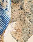 Tesu Indigo Gold Silk Scarf In Modern Artisanal Shibori Print
