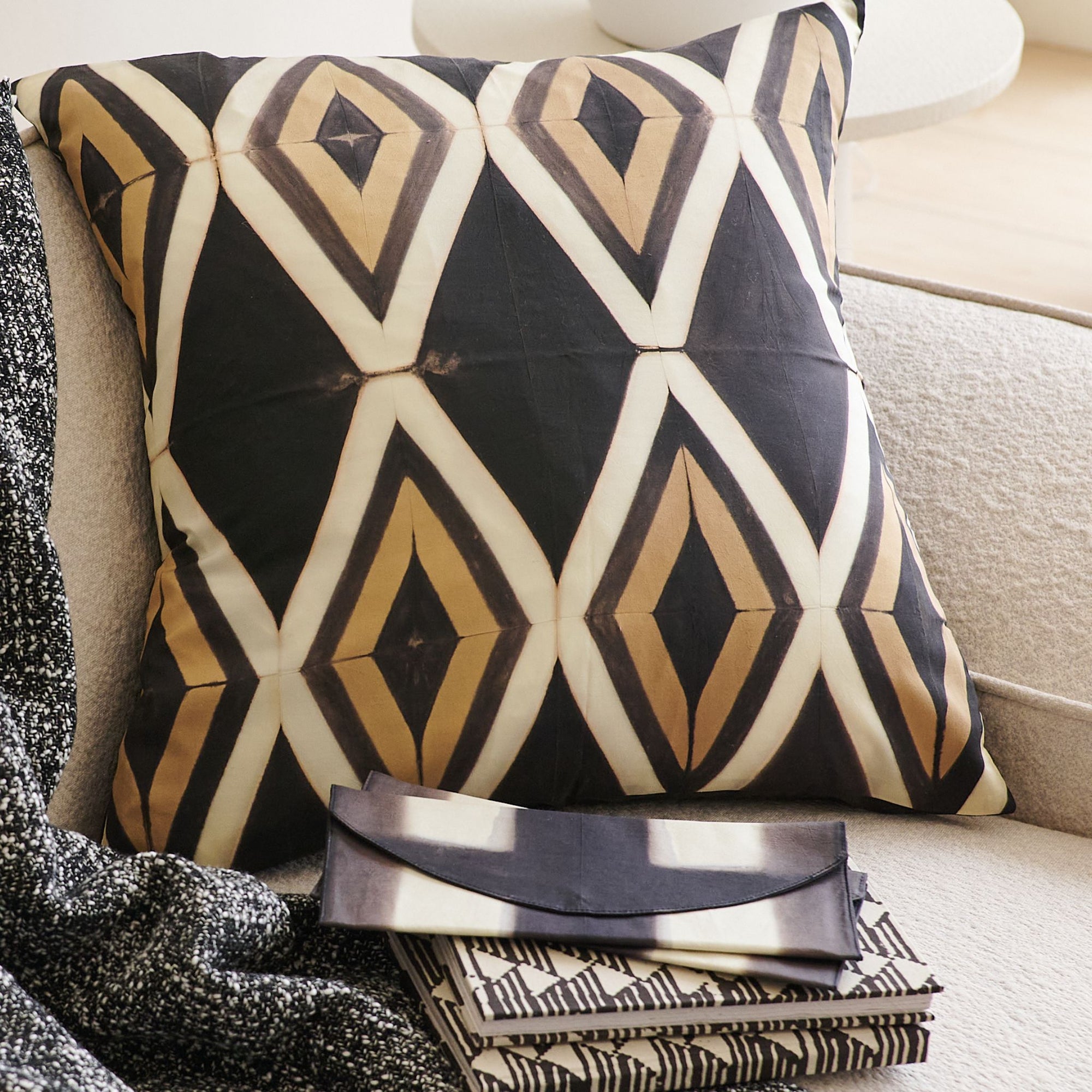 Tisa Black Handcrafted Shibori Print Mulberry Silk Pillow Cover