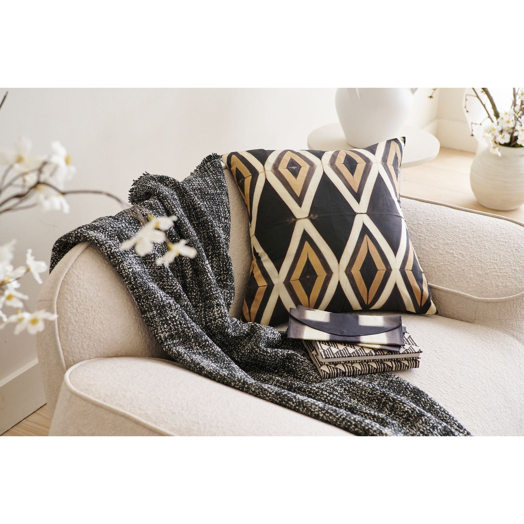 Tisa Black Handcrafted Shibori Print Mulberry Silk Pillow Cover