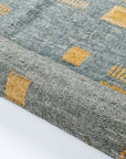 Ash Blue Gray Jute Handwoven Geometric Pattern Rug close-up showcasing the intricate design and texture.