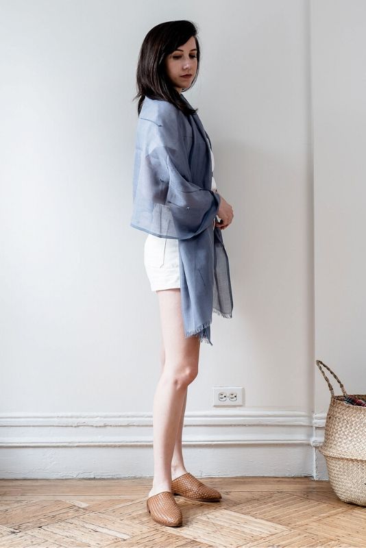 Baltic Mist Handwoven Hand Knotted Soft Cotton Scarf Calming Blues