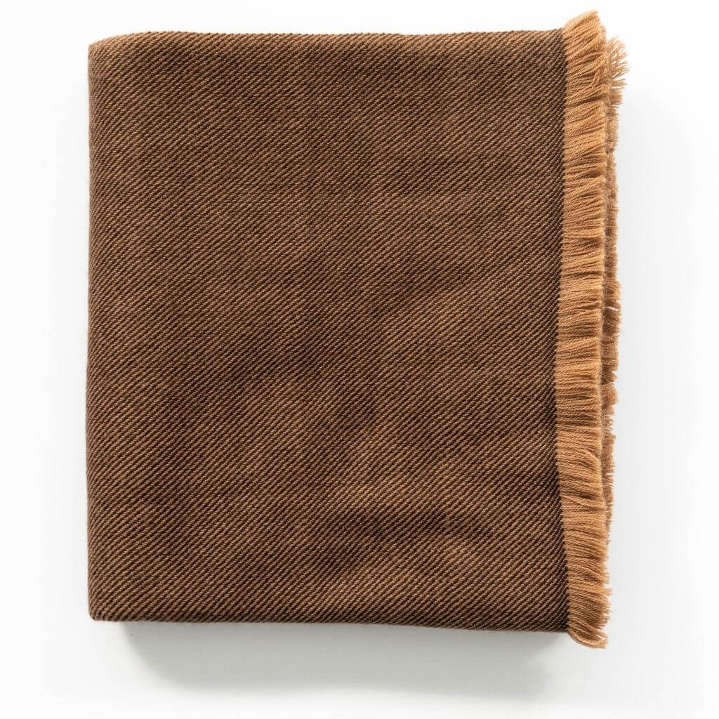 Product Shot of Hay Dark Brown Plush Soft Merino Handwoven Throw  By Variously  